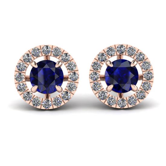 Sapphire Stud Earrings with Detachable Diamond Halo Rose Gold, Enlarge image 1