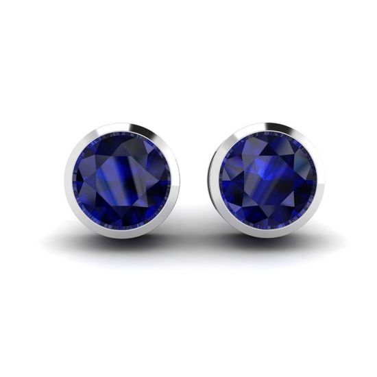 Sapphire Stud Earrings in White Gold, Enlarge image 1