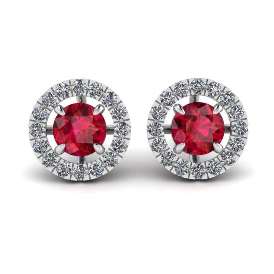 Ruby Stud Earrings with Detachable Diamond Halo Jacket, Enlarge image 1