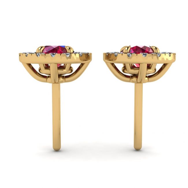 Ruby Stud Earrings with Detachable Diamond Halo Jacket Yellow Gold - Photo 1
