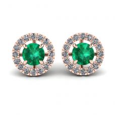 Emerald Stud Earrings with Detachable Diamond Halo Jacket Rose Gold