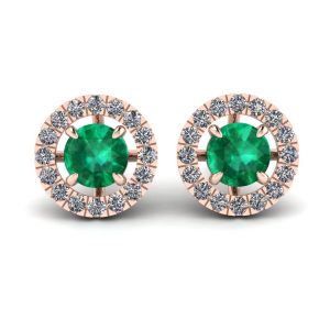 Emerald Stud Earrings with Detachable Diamond Halo Jacket Rose Gold