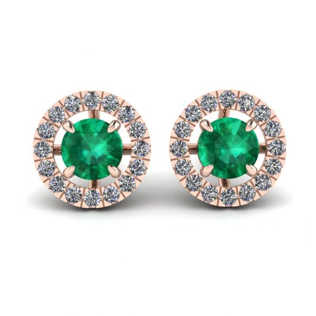 Emerald Stud Earrings with Detachable Diamond Halo Jacket Rose Gold