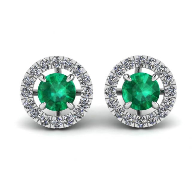Emerald Stud Earrings with Detachable Diamond Halo Jacket