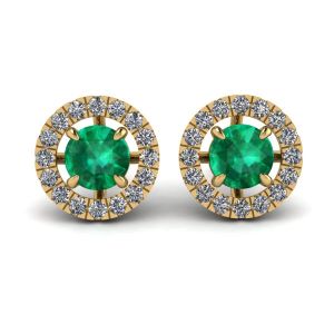 Emerald Stud Earrings with Detachable Diamond Halo Jacket Yellow Gold
