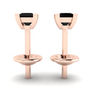 4 mm Princess Cut Black Diamond Stud Earrings Rose Gold - Photo 1
