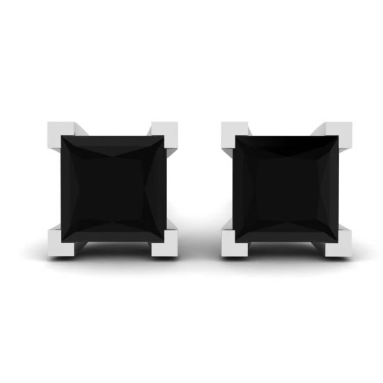 4 mm Princess Cut Black Diamond Stud Earrings, Enlarge image 1
