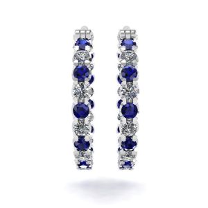 Diamond and Sapphire Hoop Earrings White Gold - Photo 1