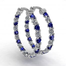 Diamond and Sapphire Hoop Earrings White Gold Diamond and Sapphire Hoop Earrings White Gold