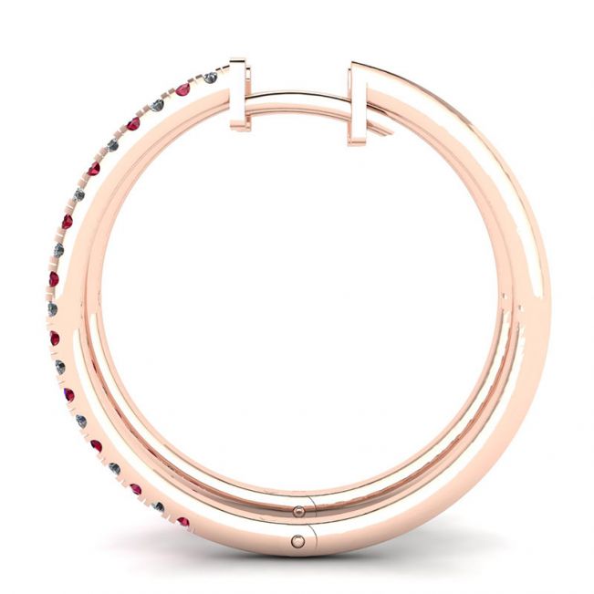 Rose Gold Hoop Earrings with Rubies and Diamonds - Photo 1
