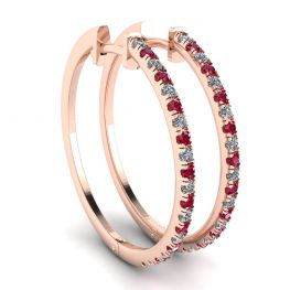 Rose Gold Hoop Earrings with Rubies and Diamonds Rose Gold Hoop Earrings with Rubies and Diamonds