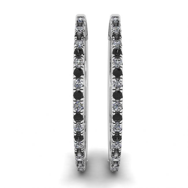 Hoop Black and White Diamond Earrings White Gold - Photo 2