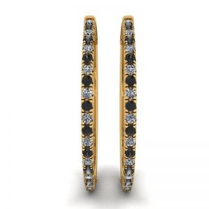 Hoop Black and White Diamond Earrings Yellow Gold - Photo 2