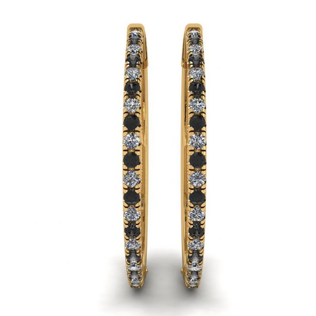 Hoop Black and White Diamond Earrings Yellow Gold - Photo 2