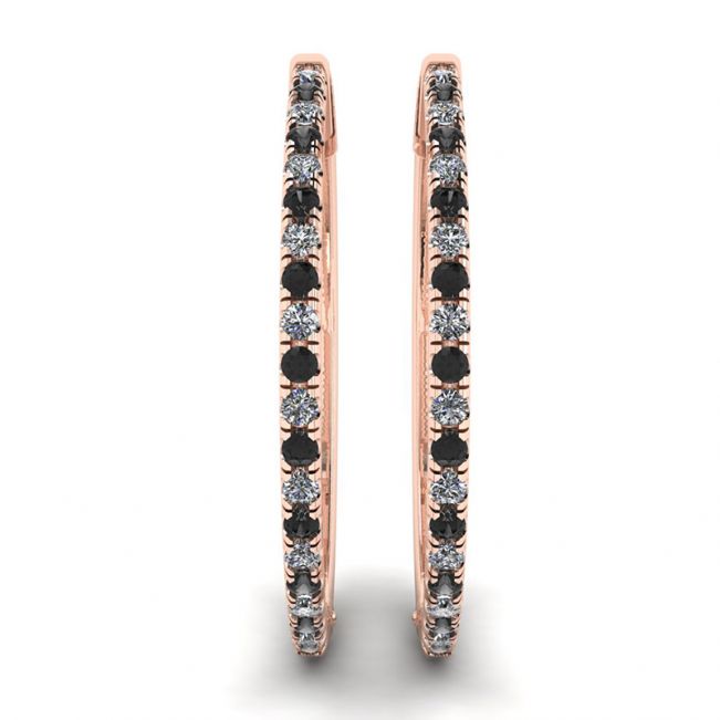 Hoop Black and White Diamond Earrings Rose Gold - Photo 2