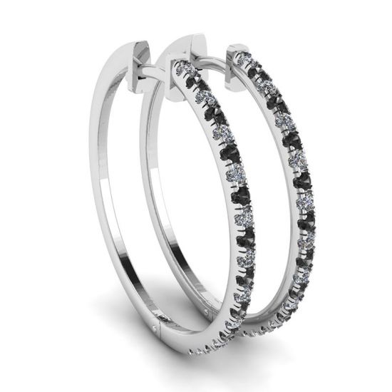 Hoop Black and White Diamond Earrings White Gold, Enlarge image 1
