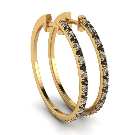 Hoop Black and White Diamond Earrings Yellow Gold, Enlarge image 1