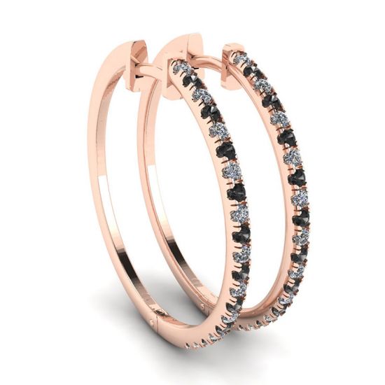 Hoop Black and White Diamond Earrings Rose Gold, Enlarge image 1