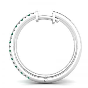 Diamond and Emerald Hoop Earrings White Gold - Photo 1