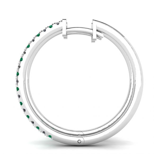 Diamond and Emerald Hoop Earrings White Gold - Photo 1