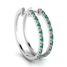 Diamond and Emerald Hoop Earrings White Gold