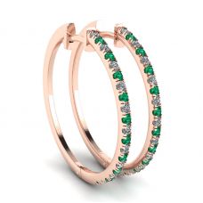Diamond and Emerald Hoop Earrings Rose Gold