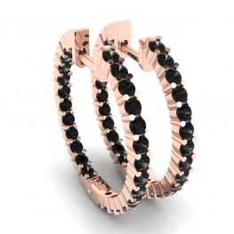 Black Diamond Hoop Earrings Rose Gold