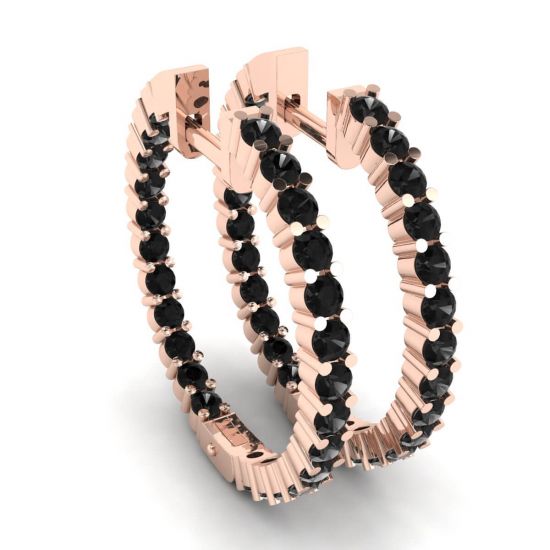 Black Diamond Hoop Earrings Rose Gold, Enlarge image 1