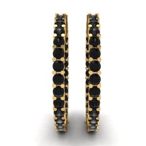 Black Diamond Hoop Earrings Yellow Gold - Photo 2