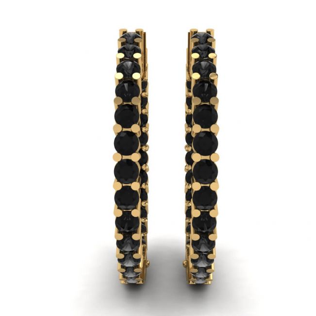 Black Diamond Hoop Earrings Yellow Gold - Photo 2