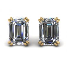 Emerald Cut Diamond Stud Earrings Yellow Gold