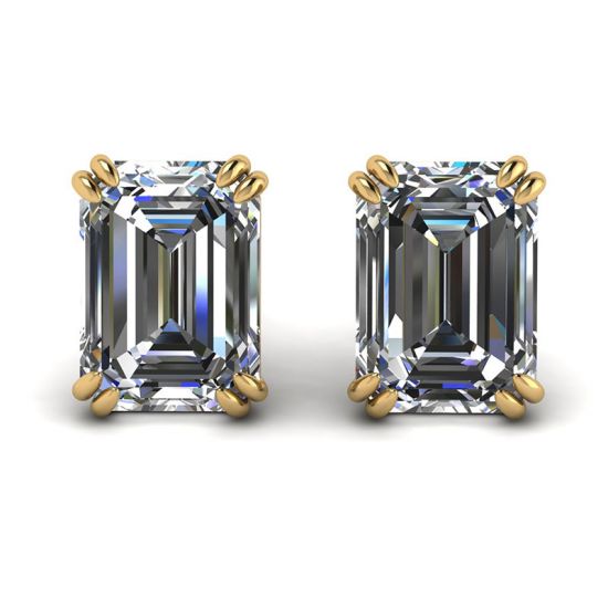 Emerald Cut Diamond Stud Earrings Yellow Gold, Enlarge image 1