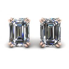 Emerald Cut Diamond Stud Earrings Rose Gold