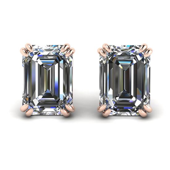 Emerald Cut Diamond Stud Earrings Rose Gold, Enlarge image 1