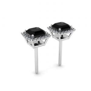 Halo 4 mm Princess Cut Black Diamond Stud Earrings - Photo 2