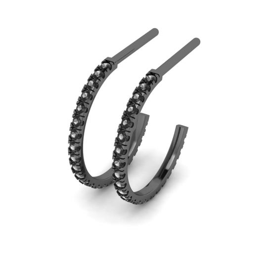 Black Diamond Hoop Earrings in White Gold, Enlarge image 1