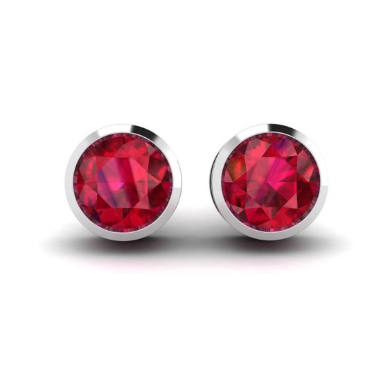 Ruby Stud Earrings in White Gold, Enlarge image 1