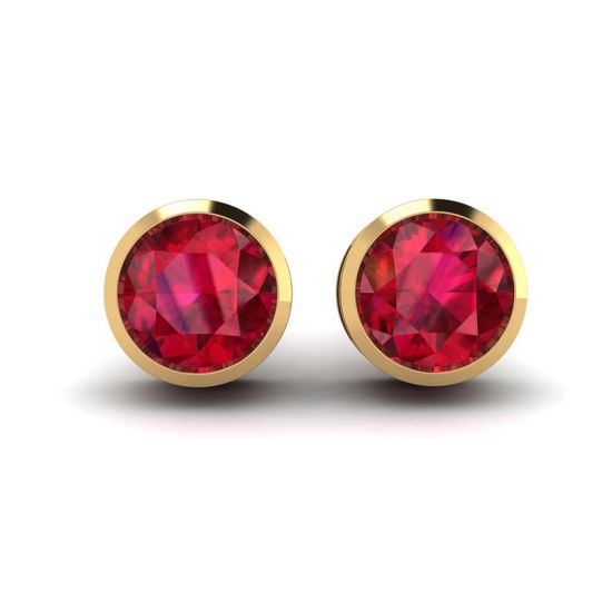 Ruby Stud Earrings in Yellow Gold, Enlarge image 1