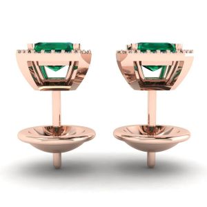 2 carat Emerald with Diamond Halo Stud Earrings Rose Gold - Photo 1