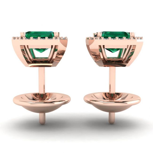 2 carat Emerald with Diamond Halo Stud Earrings Rose Gold - Photo 1