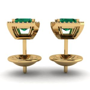 2 carat Emerald with Diamond Halo Stud Earrings in Yellow Gold - Photo 1