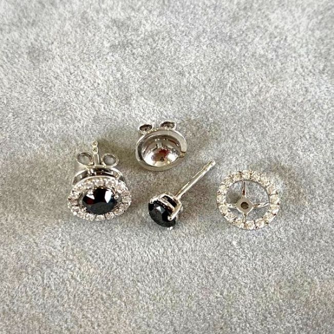 5 mm Black Diamond Studs with Detachable Halo Jackets Yellow Gold - Photo 3