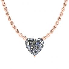 Heart Diamond Solitaire Necklace on Thin Chain Rose Gold