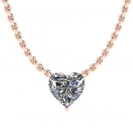 Heart Diamond Solitaire Necklace on Thin Chain Rose Gold