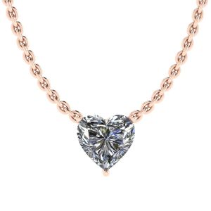 Heart Diamond Solitaire Necklace on Thin Chain Rose Gold