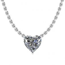 Heart Diamond Solitaire Necklace on Thin Chain White Gold