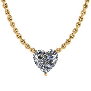 Heart Diamond Solitaire Necklace on Thin Chain Yellow Gold
