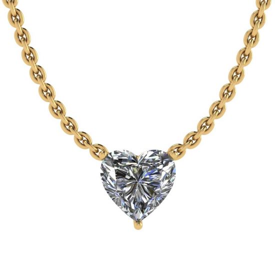 Heart Diamond Solitaire Necklace on Thin Chain Yellow Gold, Enlarge image 1