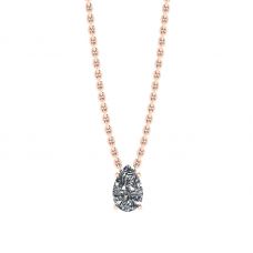 Pear Diamond Solitaire Necklace on Thin Rose Chain