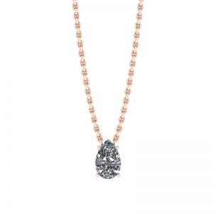Pear Diamond Solitaire Necklace on Thin Rose Chain